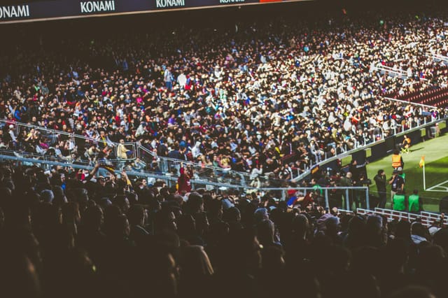 Packed stadium crowd during a football match